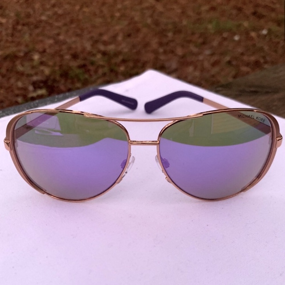 ☀️NEW Michael Kors Violet Mirrored AVIATOR sunglasses for Women rose gold - Picture 3 of 7